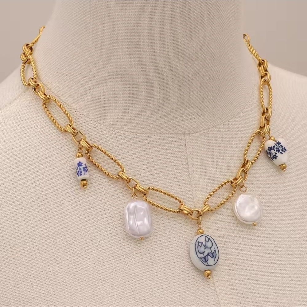 Portofino Blue Gold Charms Necklace - Picture 5 of 9